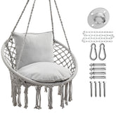 JoyView front view showing full macramé hammock chair and boho look for cozy seating