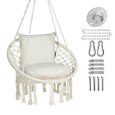 JoyView front view of macrame hammock chair showing boho style and comfort