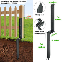 JPOIP assembled 32-inch stake beside a wooden post demonstrating sturdy aboveground support