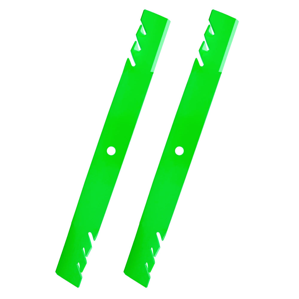 JSXDNWYJ front view of two mulching blades showing fit and ready-to-install benefit