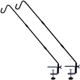 Juegoal front view of two black deck hooks showing clamp and curved shepherd hook benefit visibility