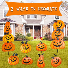 Juegoal six individual pumpkins lined along a garden path for clear guidance