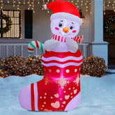 Juegoal front view of snowman in stocking showing cheerful holiday focal point