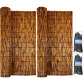 Juexica front view of two bamboo reed fencing rolls showing complete kit and ties for easy privacy
