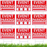 Juexica front view of nine red arrow parking signs showing clear direction