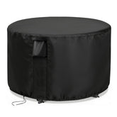 Jungda front view of round table cover showing full fit and protection