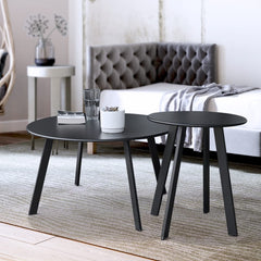 juserox front view of two black round patio tables showing compact styling and versatility