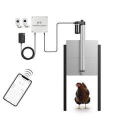 JVR front view of assembled coop door showing sturdy build and secure seal