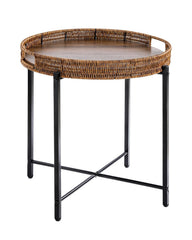 JYXIN front view of round rattan side table showing compact design and stability