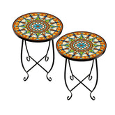 Kaesithar front view of two mosaic sun tables showing vibrant design and balance