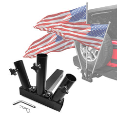 KAIRAY front view of hitch flag pole holder showing sturdy build and easy install benefit