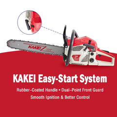 KAKEI rubber-coated starter handle demonstrating easy-start comfort and reduced pull effort