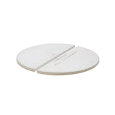 Kamado Joe front view of two half-moon ceramic plates showing fit and benefit