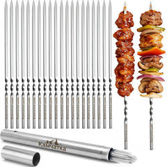 KaMyaTka front view of 25 skewers showing packaging and organized set benefit
