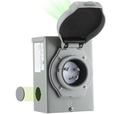 Kanayu front view inlet box showing weatherproof housing and easy access benefit