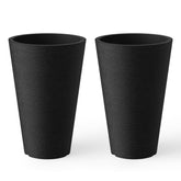 Kante front view of two black tall planters showing sleek profile and stability