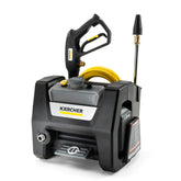 Kärcher K1900PSB front view showing compact housing and controls, easy storage benefit