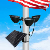 KARLIOBE flag pole light front view showing bright LEDs and neat housing benefit clear illumination