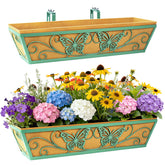 Karlliu front view of 24-inch window boxes showing green finish and decorative face, enhances curb appeal