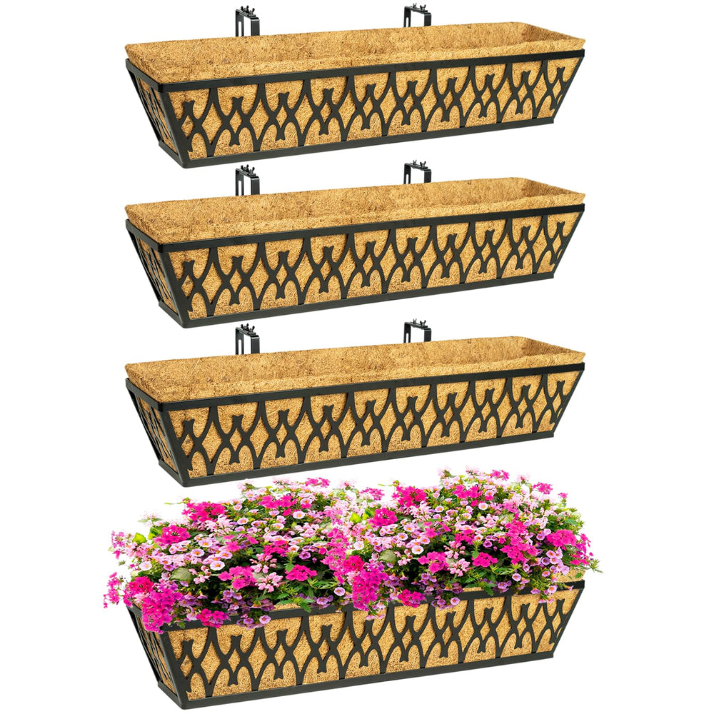 Karlliu front view of four 30-inch black window boxes showing clean lines and durability