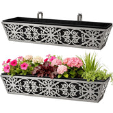 Karlliu front view of two long metal window boxes showing clean lines and durability