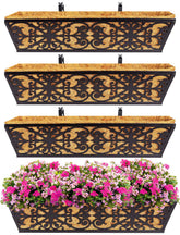 Karlliu front view of four 24-inch railing planters showcasing neat floral display benefit