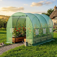 Kecreque front view of walk-in greenhouse showing garden protection and access