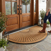 Kempf front view of sunburst half round doormat showing welcoming entrance benefit