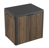 Keter Everwood front view showing compact storage and stylish finish benefit