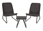 Keter Rio front view showing dark grey bistro set and compact footprint for small patios