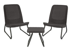 Keter Rio front view showing dark grey bistro set and compact footprint for small patios