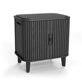Keter Velo front view in graphite showing compact outdoor storage and stylish finish