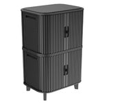 Keter Velo front view of two cabinets showing compact storage benefit