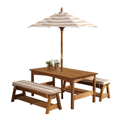 KidKraft bench side profile highlighting sturdy wood construction and stability