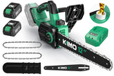 KIMO front view of cordless chainsaw showing compact design and portability benefit