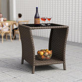 kinbor wicker side table front view showing compact footprint and style