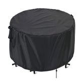 Kingling front view of round patio cover protecting table and chairs, weather protection