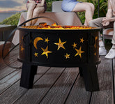 Kingson front view showing stable legs and wide fire bowl, for safe outdoor warmth