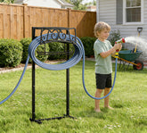 Kingson front view of freestanding hose holder showing tidy hose storage benefit