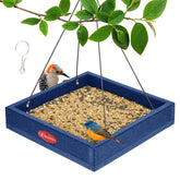 Kingsyard front view of hanging platform feeder shows open-access feeding benefit