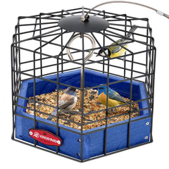 Kingsyard front view of platform feeder showing caged protection and accessibility