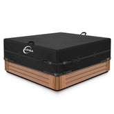 Kipiea front view of square hot tub cover protecting tub outdoors