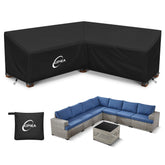 Kipiea front view V-shape cover protecting an outdoor sectional for full protection
