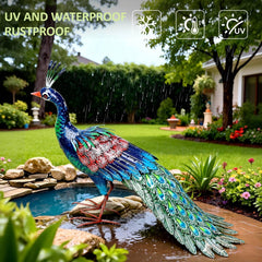 Kircust peacock side profile highlighting graceful posture and outdoor durability
