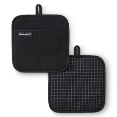 KitchenAid front packaging showing matte black pot holders and benefits