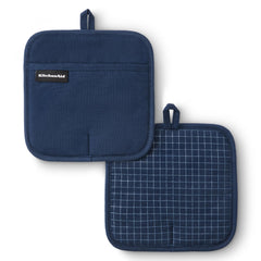 KitchenAid front view of ink blue pot holder showing grid design and color