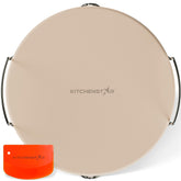KitchenStar 14" front view showing round cordierite stone and handles for safe use