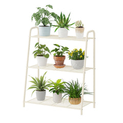 Kitsanery front view of white plant stand showing tiered display and space-saving benefit