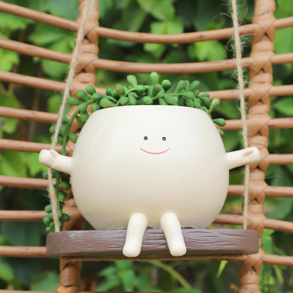 KIUGCO front view glossy smiley face planter showing cheerful decor benefit