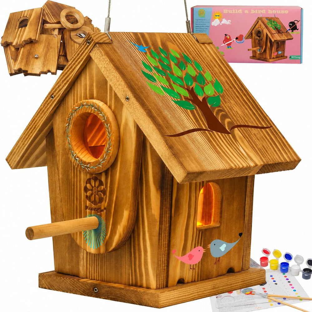 koangle cedar bird house front view showing doorway and sturdy build, durable nest shelter